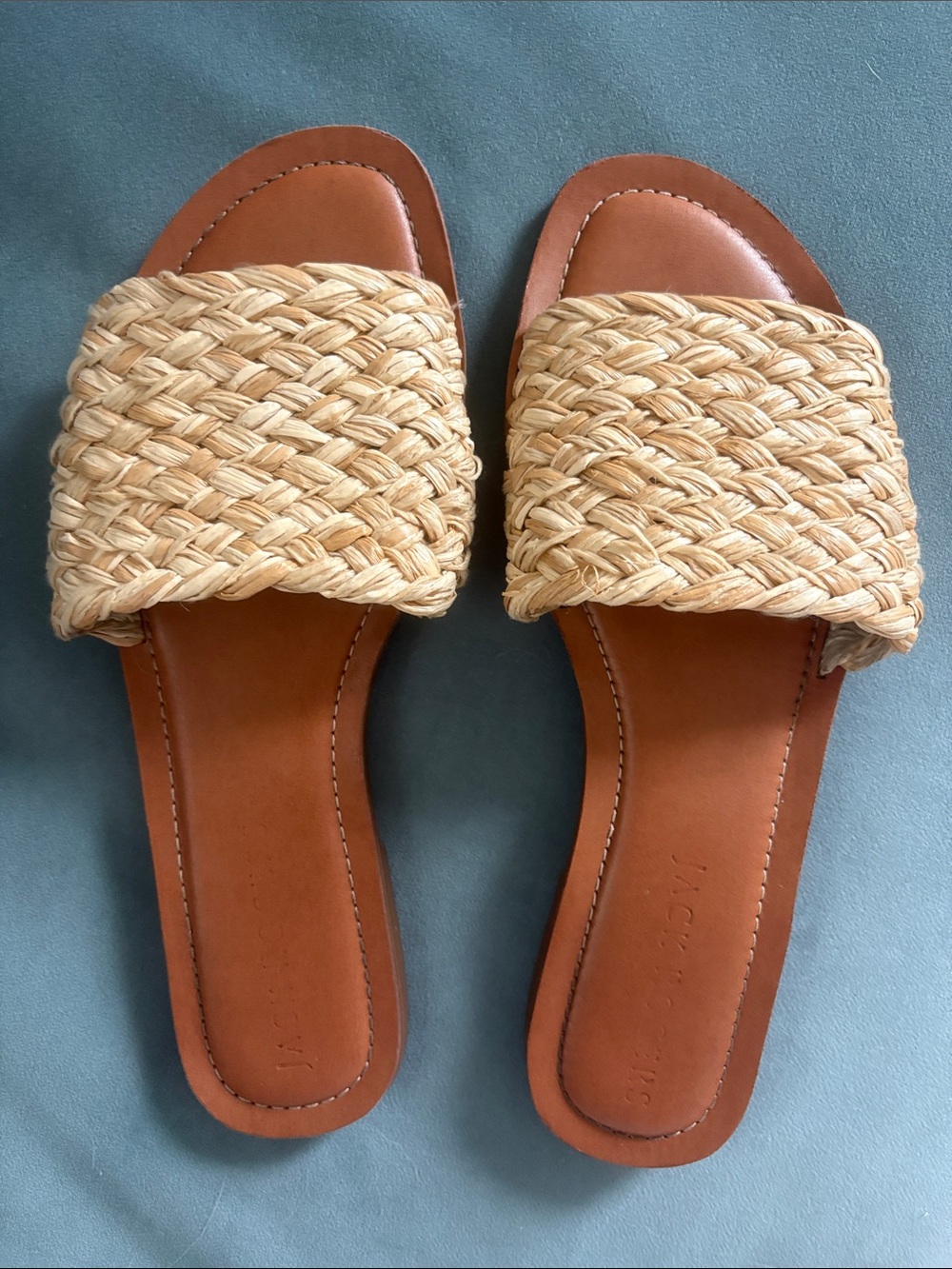 Jack Rogers Braided Raffia Slide Sandals in Natural and Tan